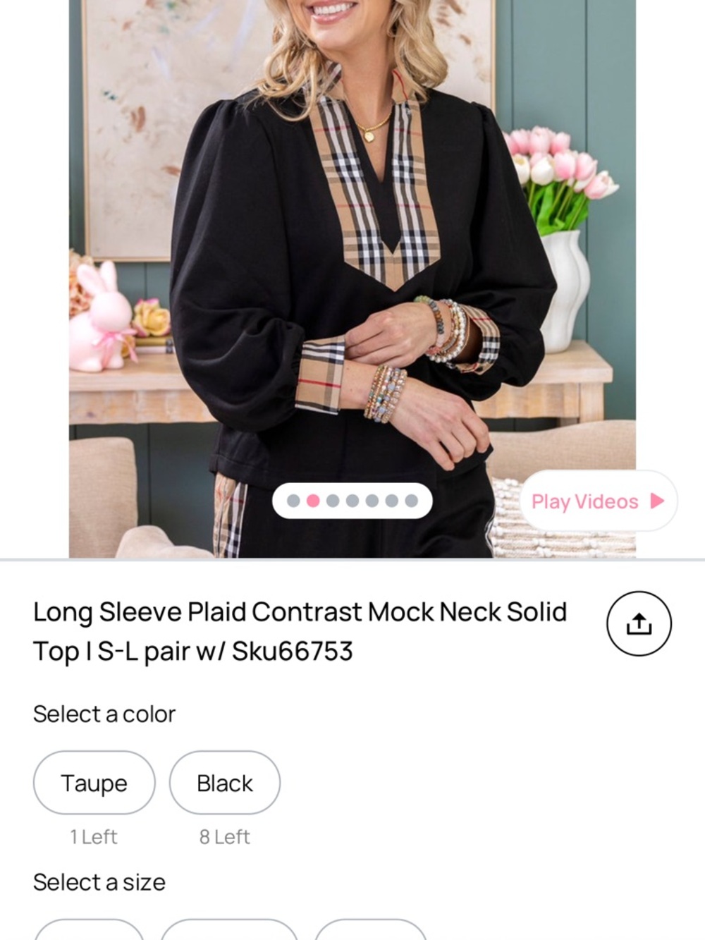 JODIFL Black Long-Sleeve Top with Plaid Contrast LARGE BNWT